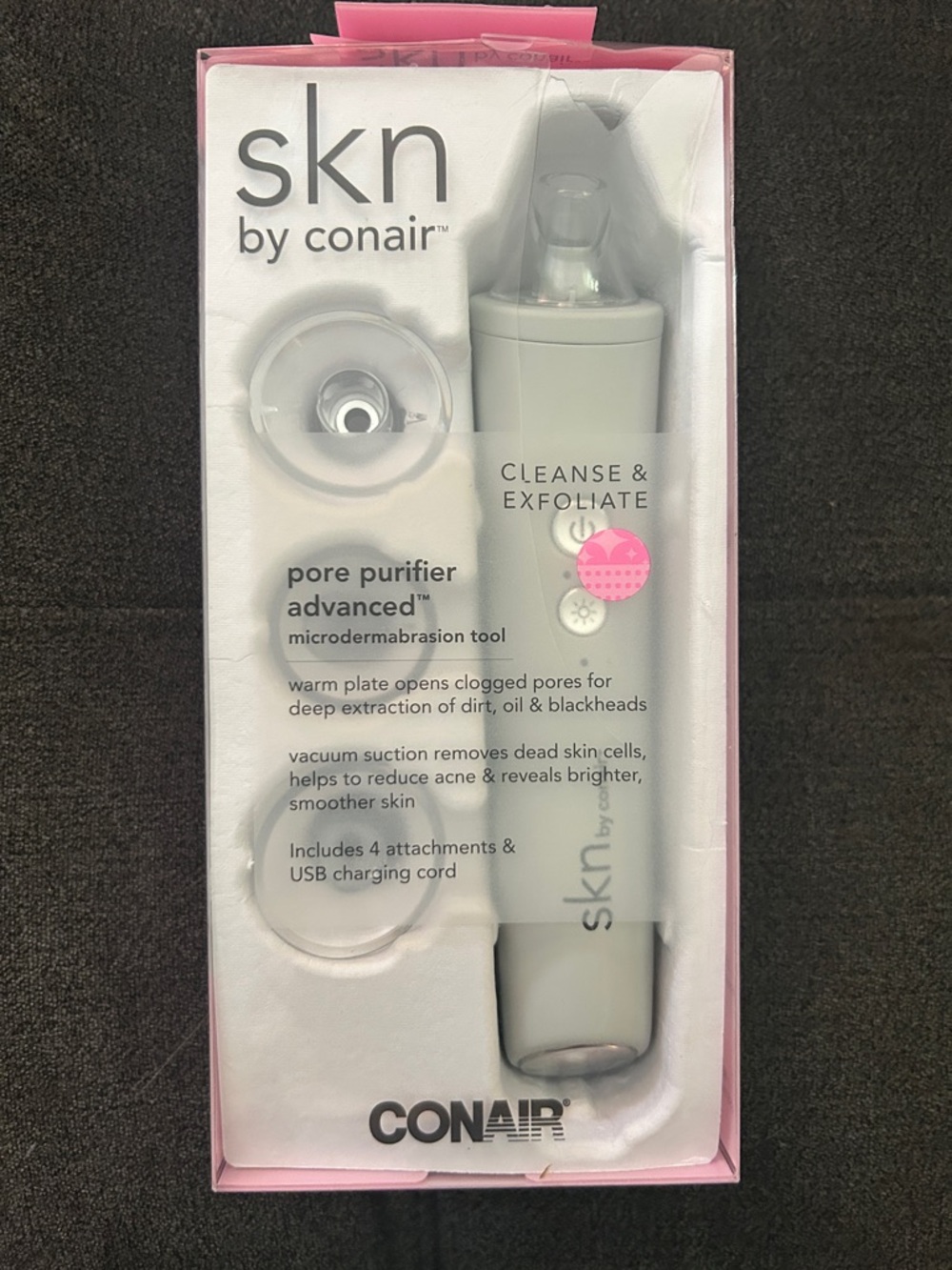 skn by conair Microdermabrasion Tool, Pore Vacuum. New, crack in packaging only